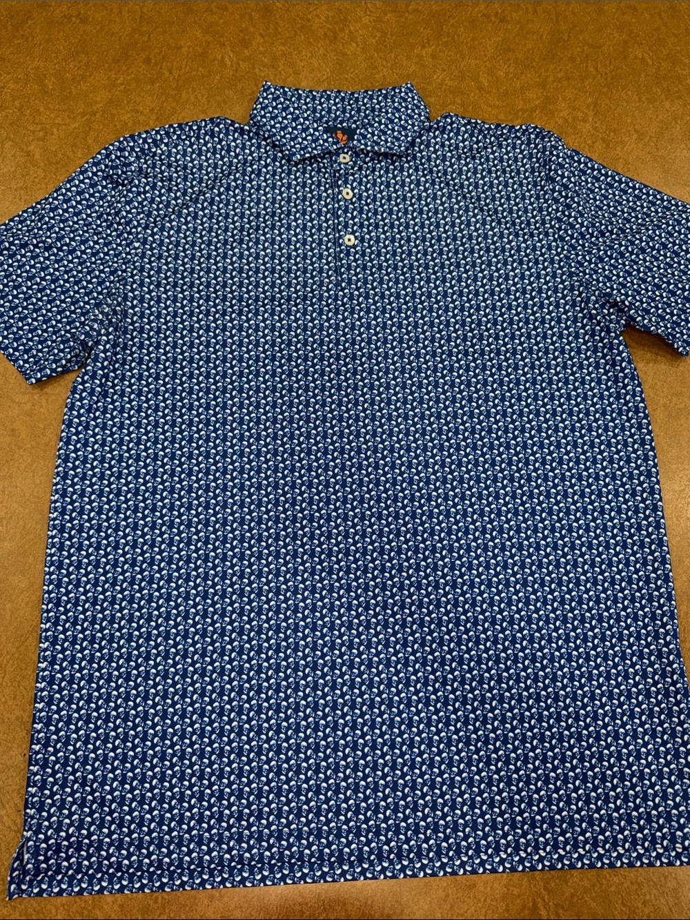 Donald Ross Sport Men's Blue/ White Skull Printed Polo Shirt with Micro Motif